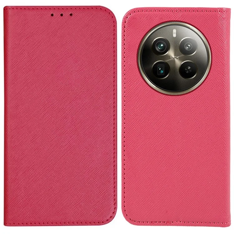 For Realme 12 Pro 5G / 12 Pro+ 5G Case Cross Texture Flip Wallet Mobile Phone Cover - Pink