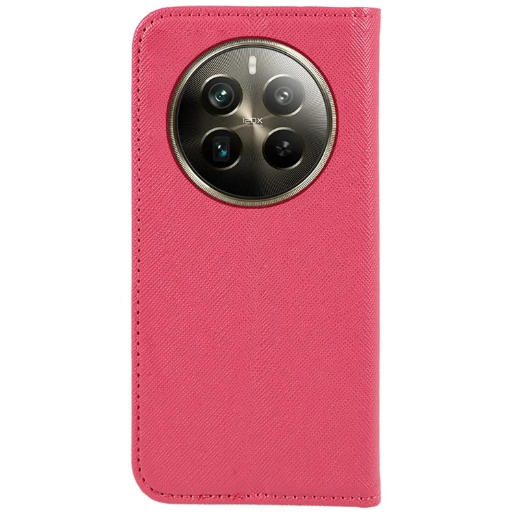 For Realme 12 Pro 5G / 12 Pro+ 5G Case Cross Texture Flip Wallet Mobile Phone Cover - Pink