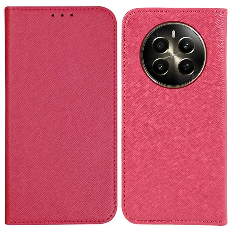 For Realme 12 5G Case Flip Cross Texture PU Leather Stand Phone Cover - Pink