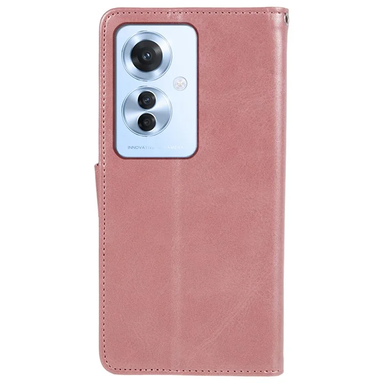 Para Oppo Reno11 F 5G Capa de Telefone à Prova de Choque Calf Texture Wallet Phone Case com Fecho Magnético - Rose Gold
