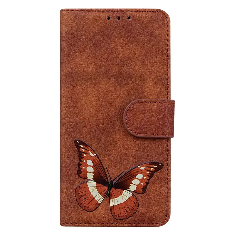 For Google Pixel 8a Phone Case Butterfly Printing Wallet PU Leather Stand Cover - Brown