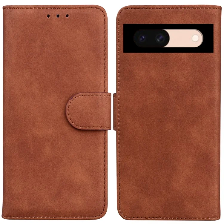 For Google Pixel 8a Phone Stand Case Wallet PU Leather Flip Solid Color Cell Phone Cover - Brown