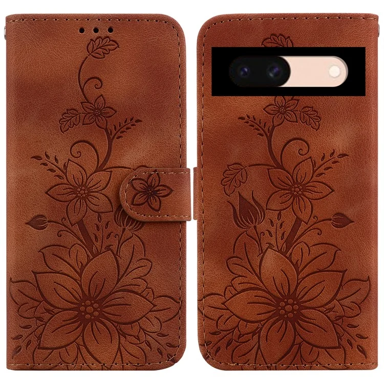 For Google Pixel 8a Case Flower Imprint Leather Foldable Stand Phone Wallet Cover - Brown
