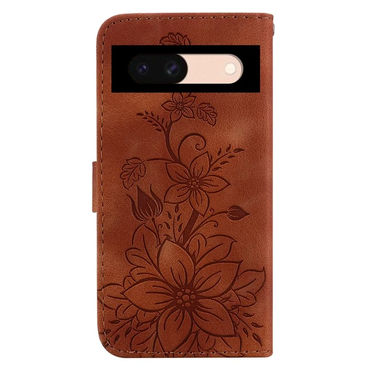 For Google Pixel 8a Case Flower Imprint Leather Foldable Stand Phone Wallet Cover - Brown
