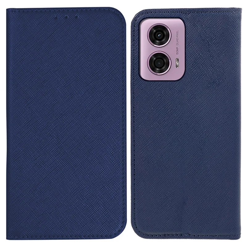 For Motorola Moto E14 4G / G04 4G / G04s 4G / G24 4G Magnetic Phone Shell Wallet PU Leather Cell Phone Case - Dark Blue