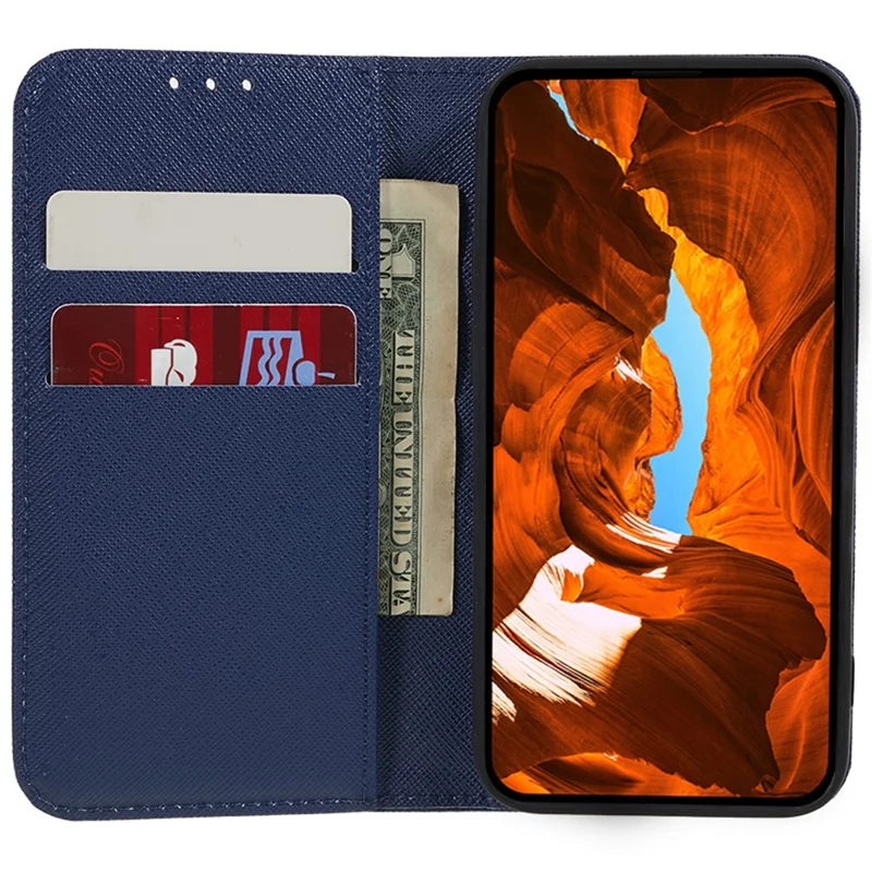 For Motorola Moto E14 4G / G04 4G / G04s 4G / G24 4G Magnetic Phone Shell Wallet PU Leather Cell Phone Case - Dark Blue