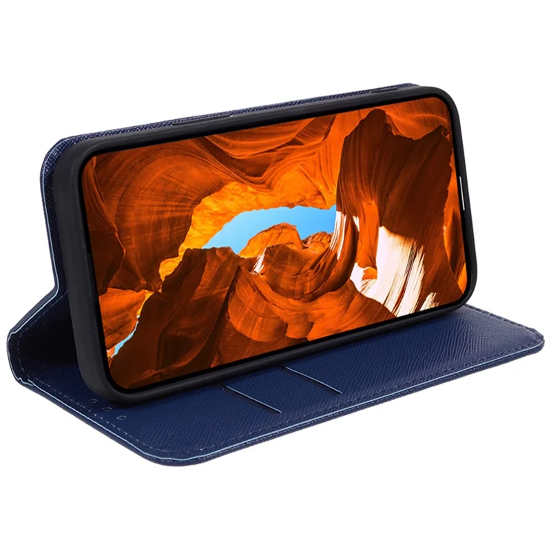 For Motorola Moto E14 4G / G04 4G / G04s 4G / G24 4G Magnetic Phone Shell Wallet PU Leather Cell Phone Case - Dark Blue