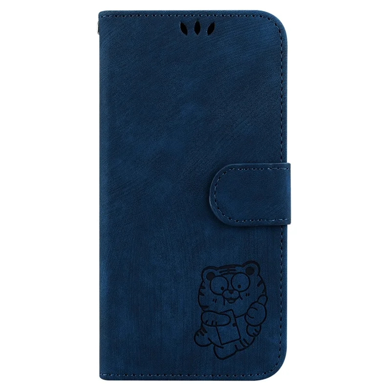 For Google Pixel 8a Case Cute Tiger Imprinted Leather Full Protection Phone Cover - Dark Blue