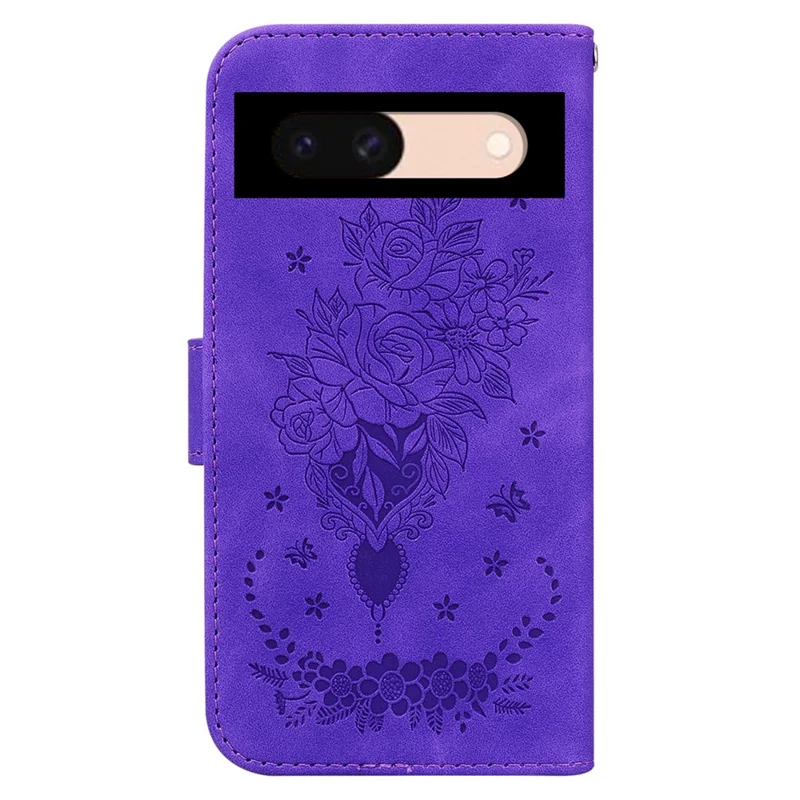 For Google Pixel 8a Case PU Leather+TPU Imprinted Phone Cover with Flower Pattern - Purple