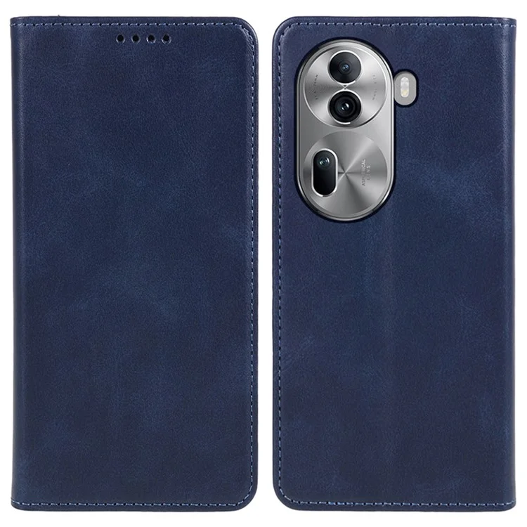 For Oppo Reno11 5G (Global) Case Solid Color Calf Texture PU Leather Drop-proof Phone Cover - Blue