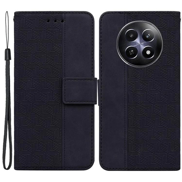 Para Realme 12 5G / 12x 5G Funda de Teléfono de Piel Diseño Geométrico con Soporte Plegable - Negro