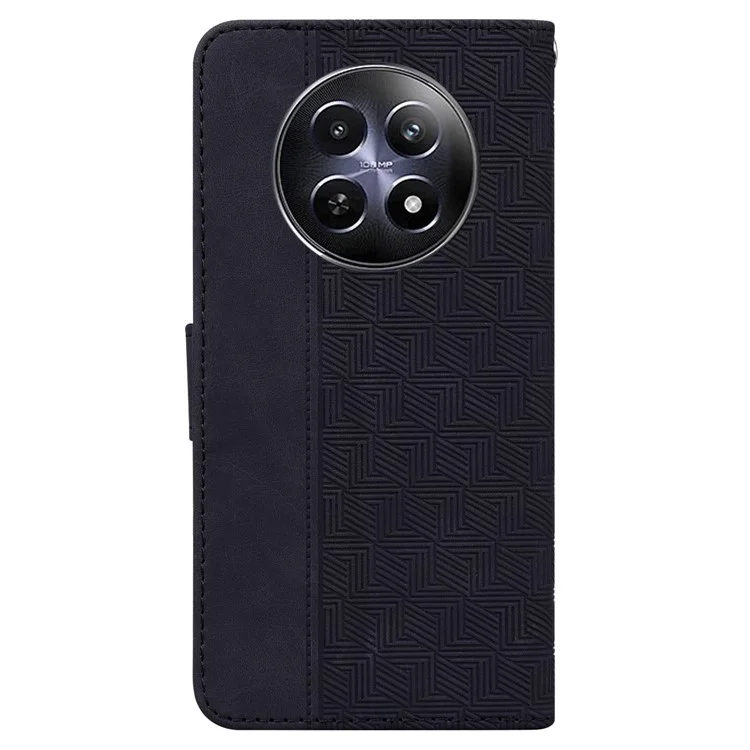Para Realme 12 5G / 12x 5G Funda de Teléfono de Piel Diseño Geométrico con Soporte Plegable - Negro