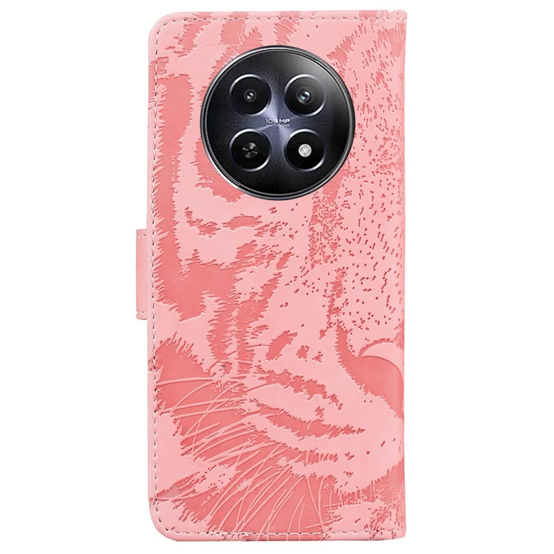 For Realme 12 5G / 12x 5G Leather Phone Case Wallet Stand Cover Imprinted Tiger Pattern - Pink