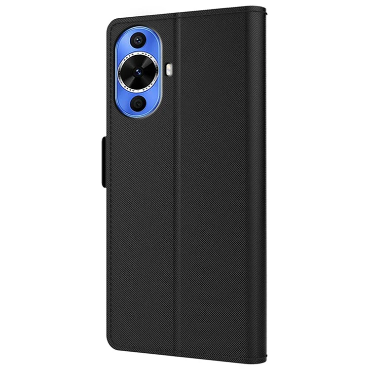 For Huawei nova 12s 4G / nova 11 / nova 12 Lite 4G Case Card Holder PU Leather Stand Phone Cover with Mirror Design - Black