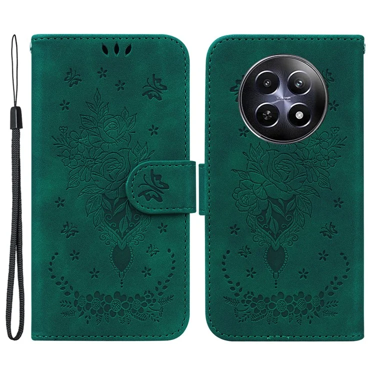 For Realme 12 5G / 12x 5G Wallet Case Flower Pattern Imprinted Leather Phone Cover - Green