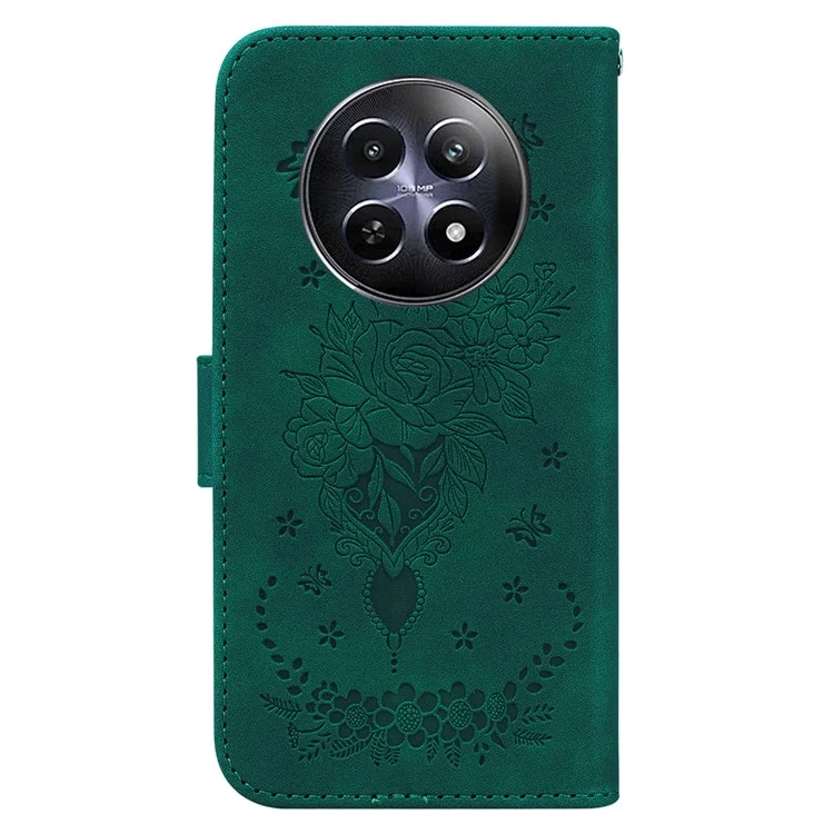 For Realme 12 5G / 12x 5G Wallet Case Flower Pattern Imprinted Leather Phone Cover - Green