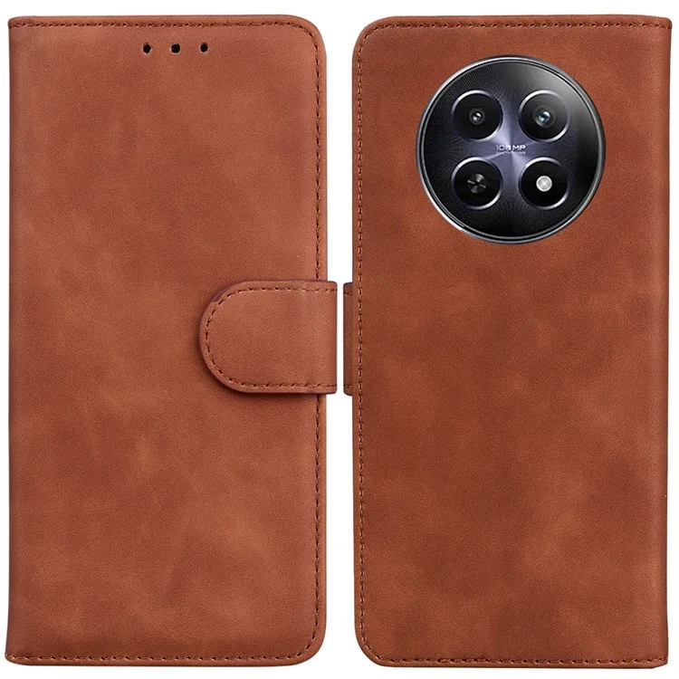 Per Realme 12 5G / 12x 5G Custodia Colore Solido Portafoglio in Pelle Flip Cover per Telefono - Marrone