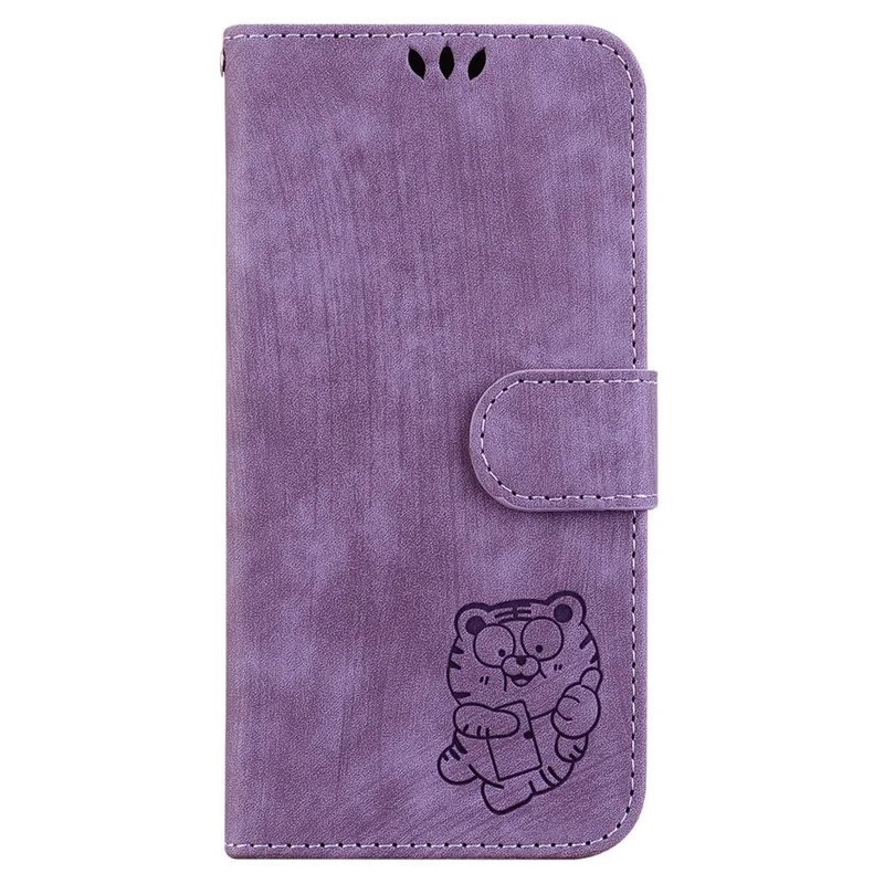 For TECNO Spark 20 Pro+ Phone Case Cute Tiger Imprinted Leather Wallet Cover - Purple