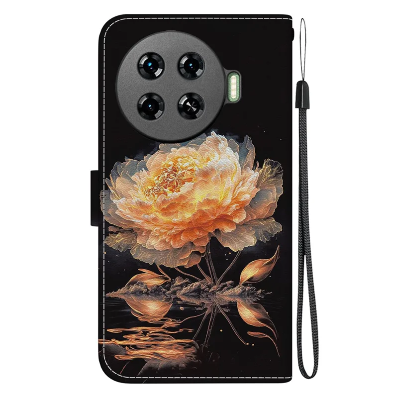 For TECNO Spark 20 Pro+ Wallet Case Pattern Printed Leather Flip Phone Cover - Gold Peony