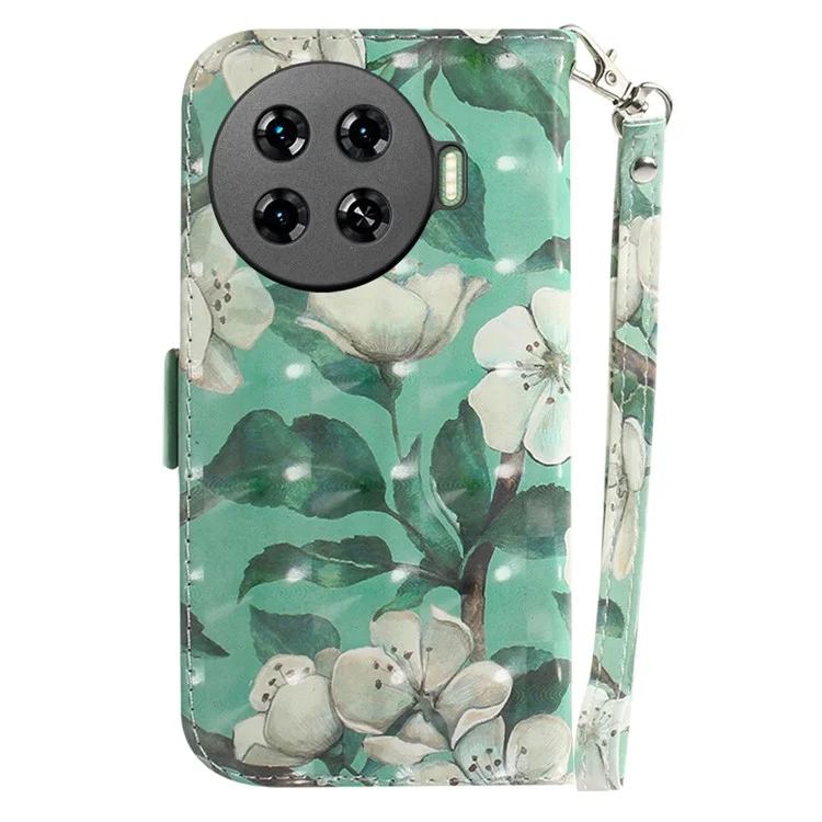 For TECNO Spark 20 Pro+ Case with Strap Pattern Printed Leather Wallet Phone Cover - Watercolor Flowers