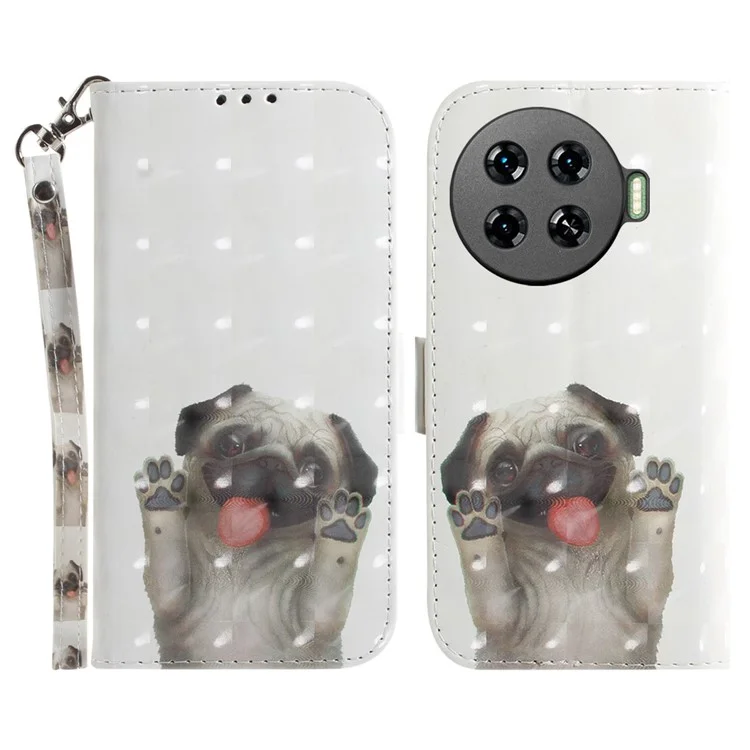 For TECNO Spark 20 Pro+ Case with Strap Pattern Printed Leather Wallet Phone Cover - Pug