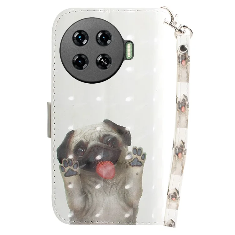 For TECNO Spark 20 Pro+ Case with Strap Pattern Printed Leather Wallet Phone Cover - Pug