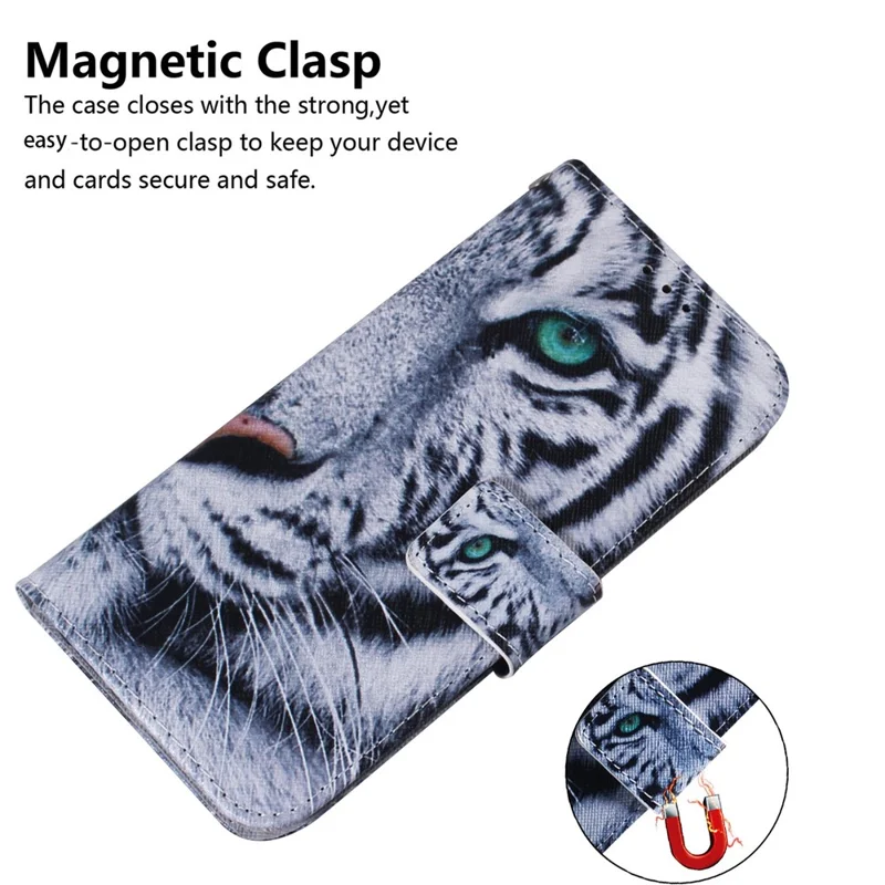 For TECNO Spark 20 Pro+ Anti-Scratch Case Pattern Printing Wallet Stand Phone Cover - Tiger