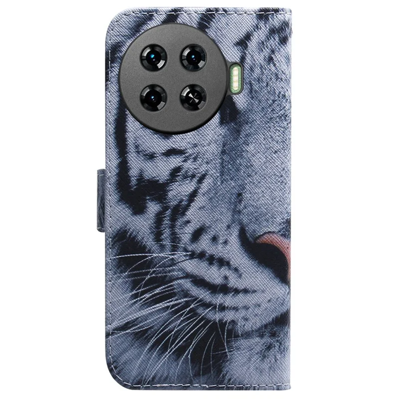 For TECNO Spark 20 Pro+ Anti-Scratch Case Pattern Printing Wallet Stand Phone Cover - Tiger