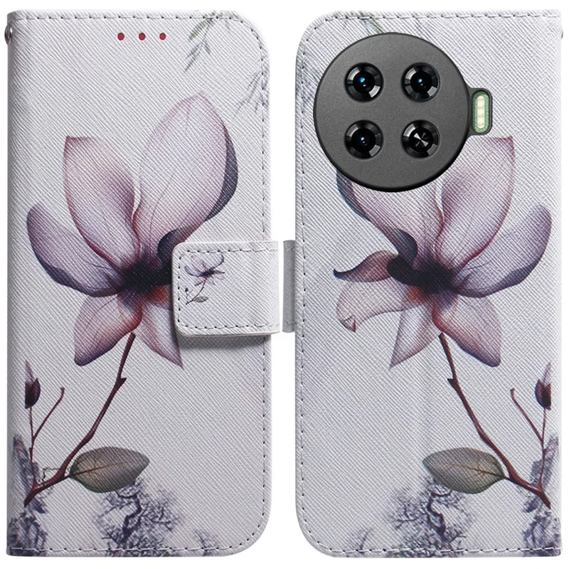 For TECNO Spark 20 Pro+ Anti-Scratch Case Pattern Printing Wallet Stand Phone Cover - Pink Flower