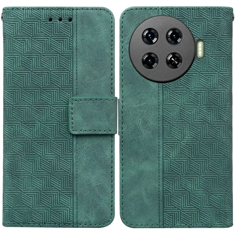 For TECNO Spark 20 Pro+ Magnetic Phone Case Geometry Imprinted Card Holder Cover - Green