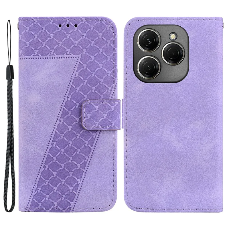 For TECNO Spark 20 Pro Wallet Case 7-Shape Imprint Foldable Leather Phone Cover - Purple