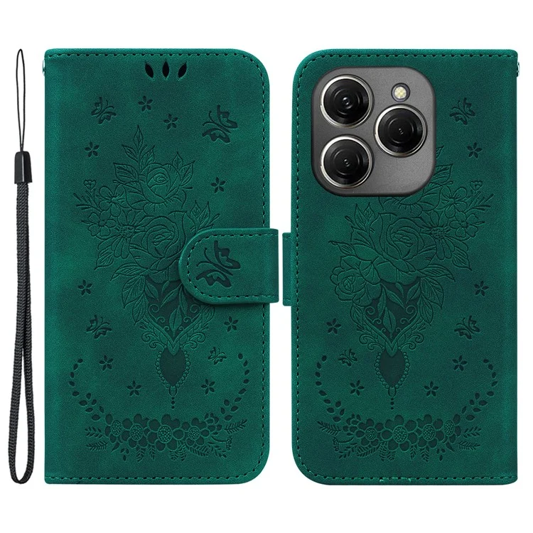 Pour TECNO Spark 20 Pro Case Flower Imprint Shockproof Leather Phone Cover - Vert
