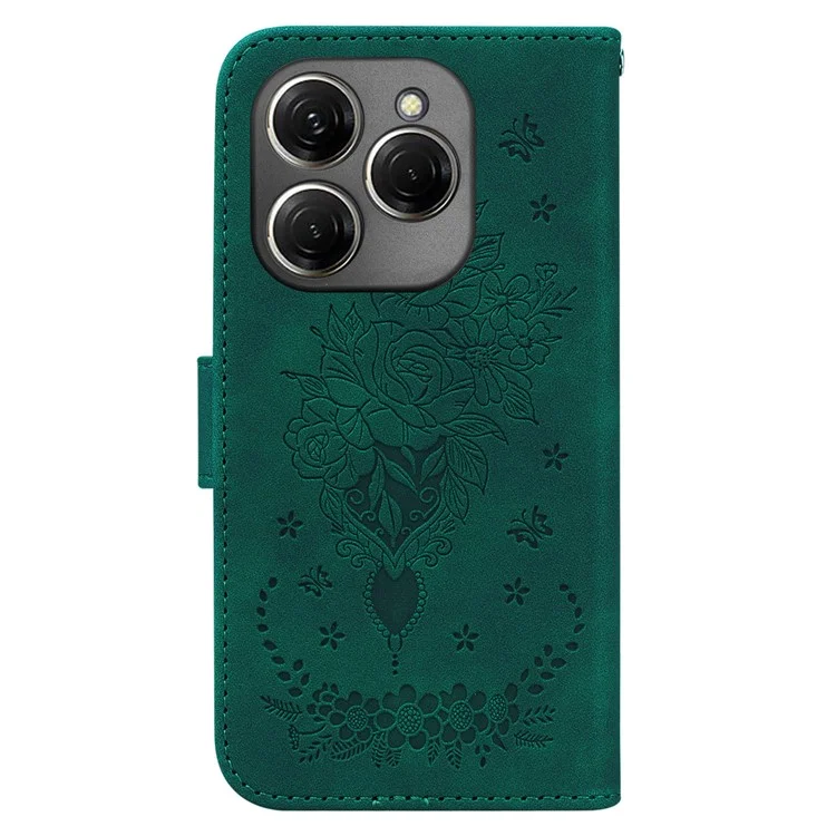 Pour TECNO Spark 20 Pro Case Flower Imprint Shockproof Leather Phone Cover - Vert