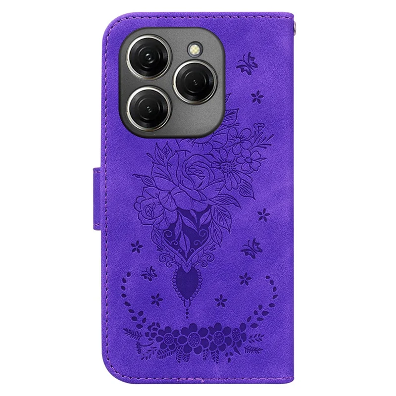 For TECNO Spark 20 Pro Case Flower Imprint Shockproof Leather Phone Cover - Purple