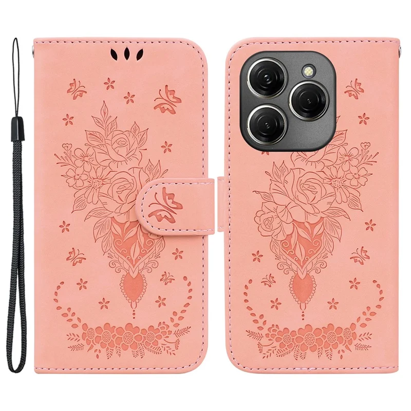 For TECNO Spark 20 Pro Case Flower Imprint Shockproof Leather Phone Cover - Pink