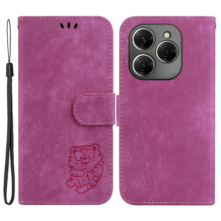 For TECNO Spark 20 Pro Wallet Case Cute Tiger Pattern Leather Phone Cover - Rose