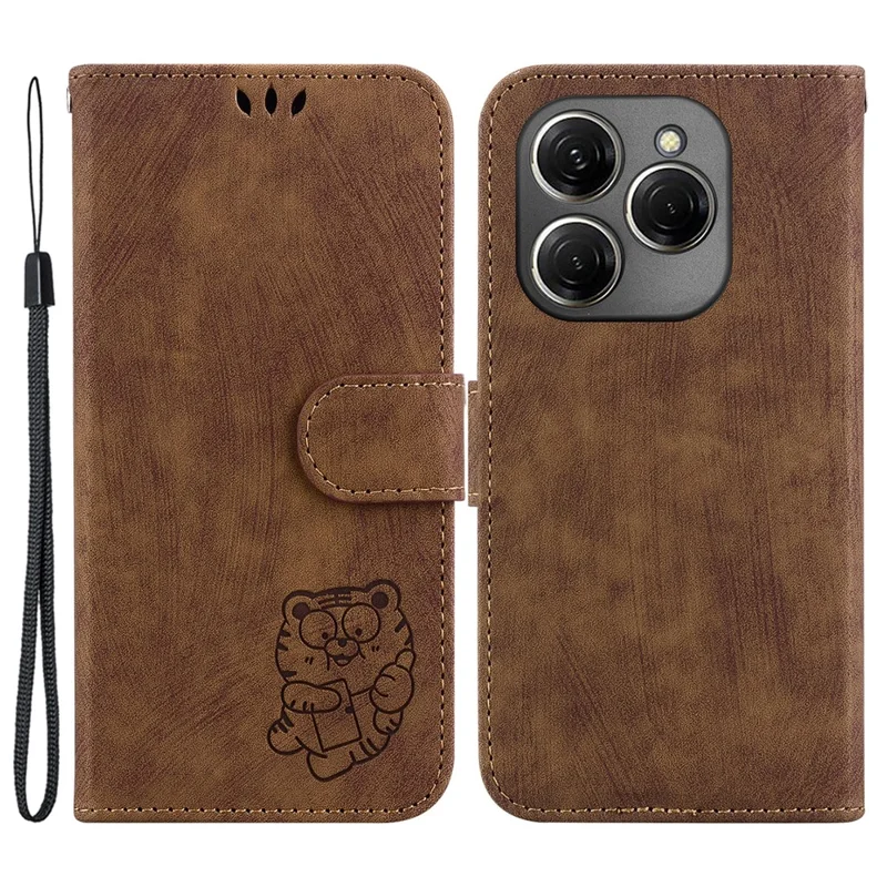 For TECNO Spark 20 Pro Wallet Case Cute Tiger Pattern Leather Phone Cover - Brown
