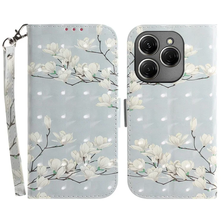 For TECNO Spark 20 Pro Case Pattern Printing Leather Wallet Cover with Strap - Magnolia