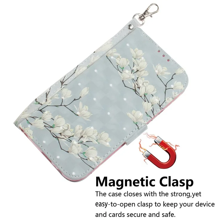 For TECNO Spark 20 Pro Case Pattern Printing Leather Wallet Cover with Strap - Magnolia