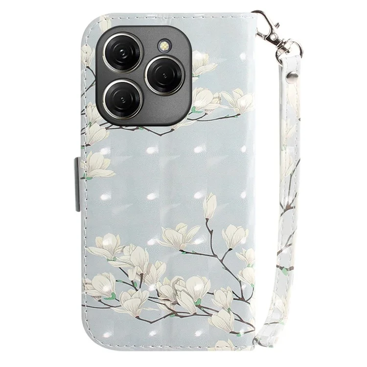 For TECNO Spark 20 Pro Case Pattern Printing Leather Wallet Cover with Strap - Magnolia