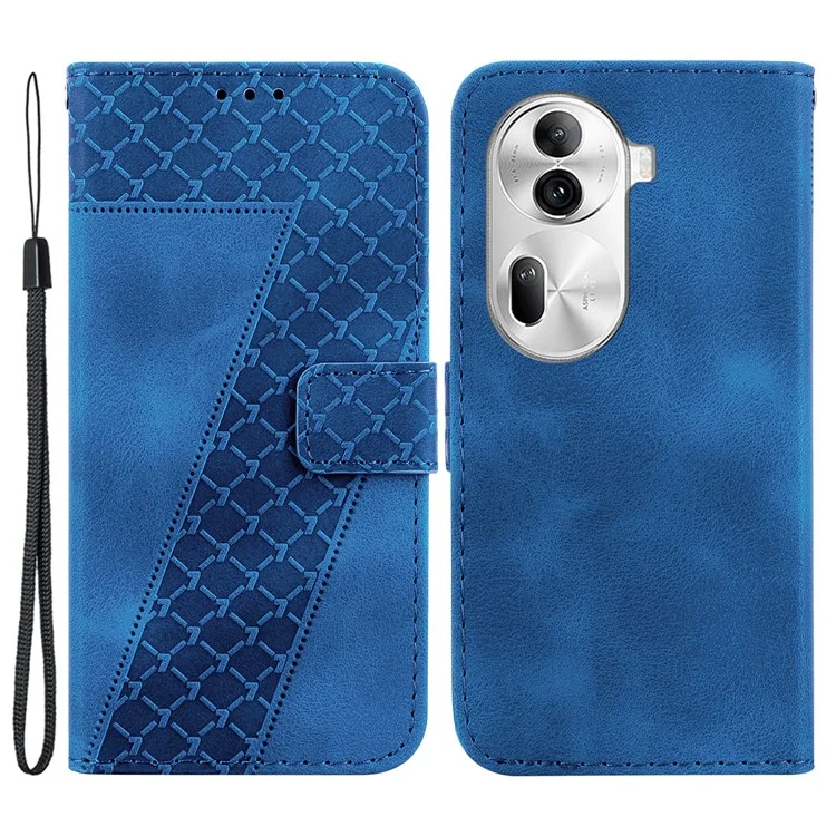 Per Oppo Reno11 Pro 5G (Globale) Custodia Portafoglio 7-Shape Imprinting Anti-Drop Custodia in Pelle per Telefono - Blu Scuro