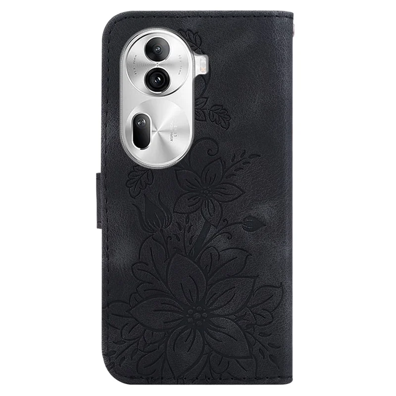 For Oppo Reno11 Pro 5G (Global) Case Wallet Card Slots PU Leather Cover Flower Imprinted - Black