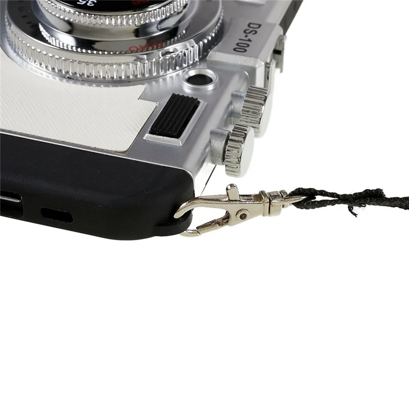 For iPhone 15 Pro Max Case with Lanyard Leather+TPU+PC Phone Cover Camera Design - White