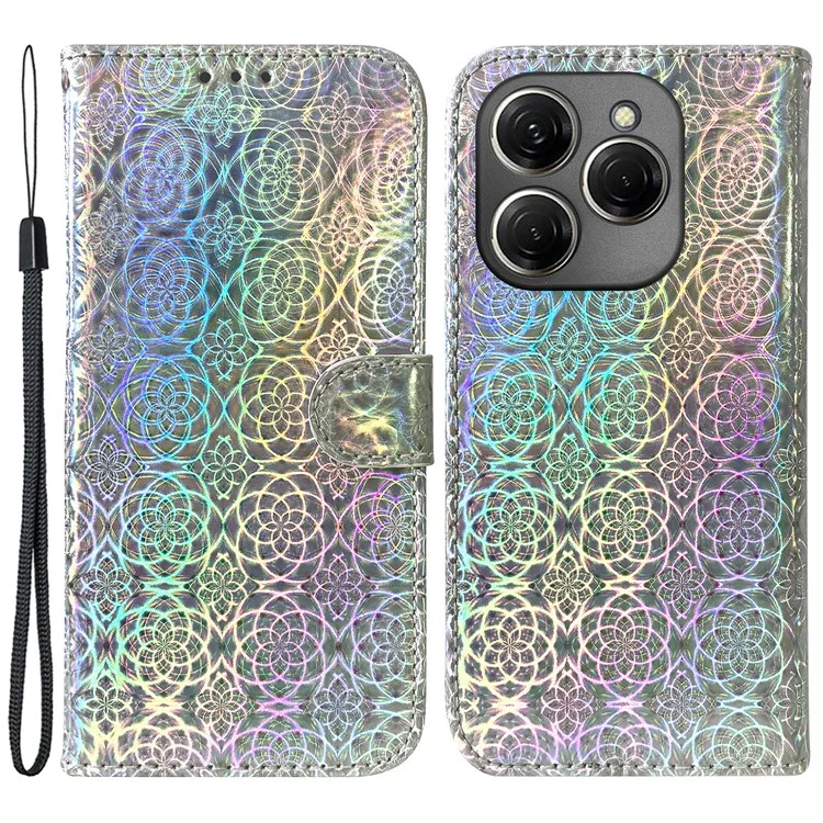 For TECNO Spark 20 Pro Phone Case Dazzling Flower Card Slots Leather Cover - Grey