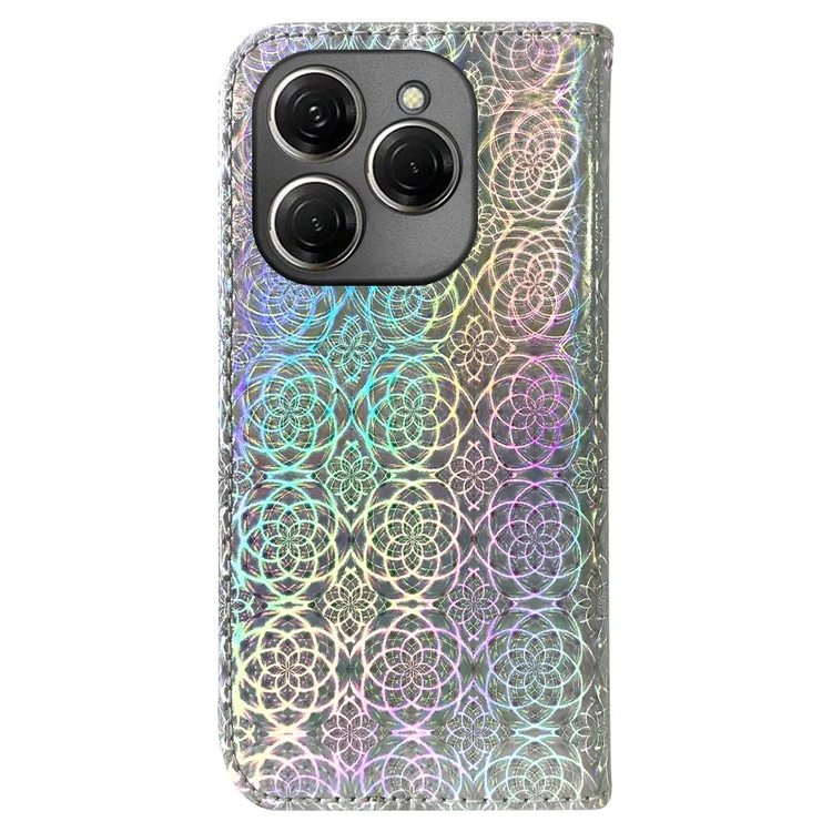 For TECNO Spark 20 Pro Phone Case Dazzling Flower Card Slots Leather Cover - Grey
