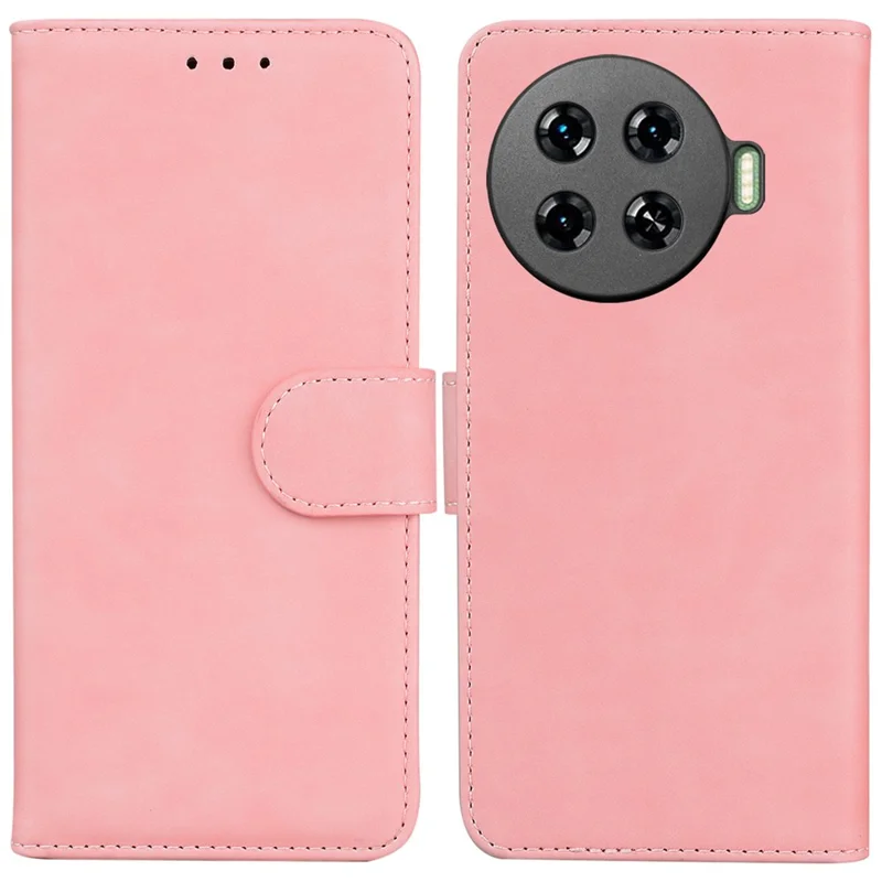 For TECNO Spark 20 Pro+ Phone Cover Solid Color Bump Proof Leather Flip Stand Case - Pink