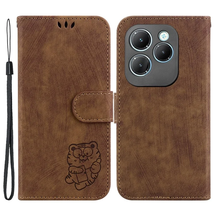 For Infinix Hot 40 / 40 Pro Case Cute Tiger Pattern Leather Wallet Phone Cover - Brown