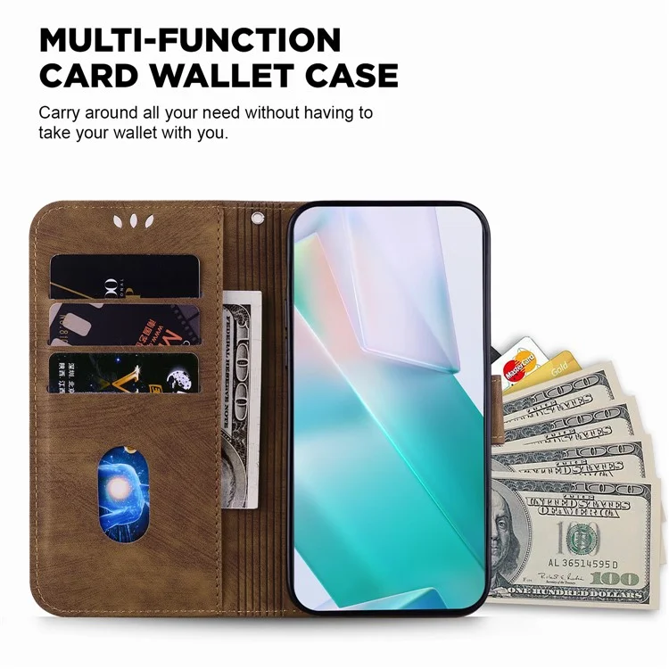 For Infinix Hot 40 / 40 Pro Case Cute Tiger Pattern Leather Wallet Phone Cover - Brown