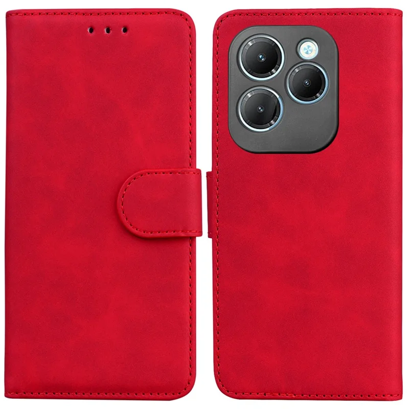 For Infinix Hot 40 / 40 Pro Shockproof Case Solid Color Leather Wallet Flip Phone Cover - Red