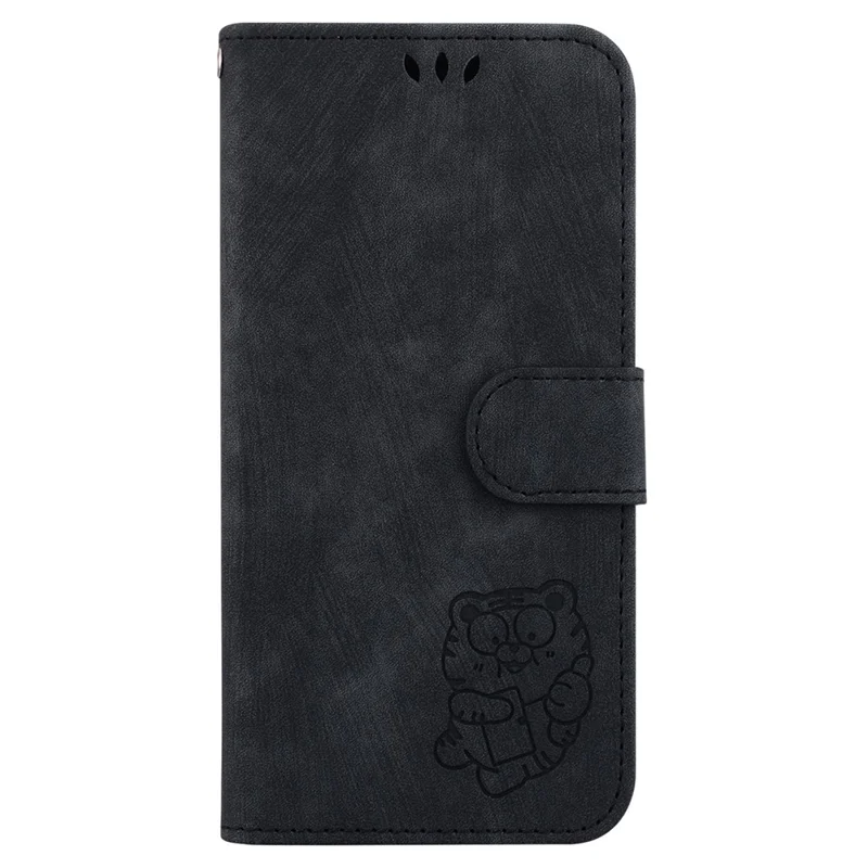 For Realme 12 4G / 12+ 5G / Narzo 70 Pro 5G Wallet Case Cute Tiger Pattern Leather Phone Cover - Black